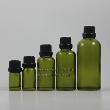 100ml açık yeşil damlalıklı cam şişe siyah anti-hırsızlık vidalı kapak, damlalık kabı, uçucu yağ şişesi, kozmetik konteyner