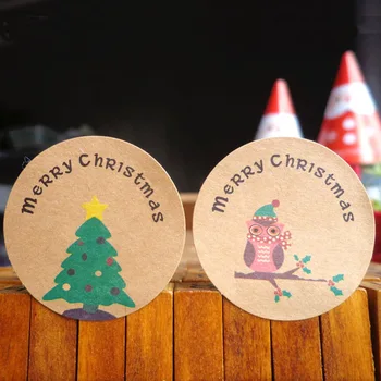 120 Adet Merry Christmas Ağacı Sızdırmazlık etiket etiket Baykuş El Yapımı kek ambalajı Etiket Kraft Etiket Pişirme DIY Hediye Çıkartmaları Sıcak