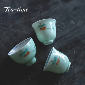 2 adet / takım Butik El-boyalı Trabzon Hurması Sanat Seramik çay bardağı Mavi ve Beyaz Porselen Küçük Tek Ana Fincan Çay-tatma Kase