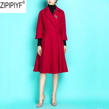 2018 Sonbahar Kadın Büyük Salıncak Rüzgarlık Palto Moda Vintage Turn Down Yaka Uzun Kollu Katı Uzun İnce Dış Giyim Ceket C2207