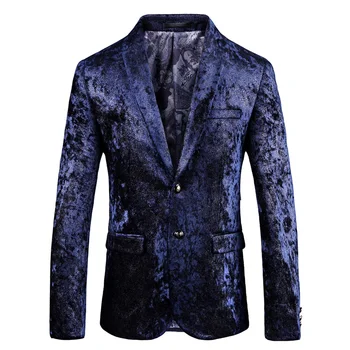 2019 Kış Lüks erkek Blazer Slim Fit Kraliyet Mavi Kadife Blazer Erkekler İngiltere Tarzı Rahat Damat Düğün Erkek Ceket