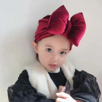 2019 Sonbahar Kış çocuk yastık yay Şapka kadife Kapaklar Erkek Kız Prenses çocuk şapkaları Bebek Bere Şapka noel aksesuarları