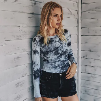2020 Moda Kadın Kravat Boya Örgü Gömlek Tops Taraflı İpli Çekme Kravat Dantelli Uzun Kollu İnce Tees Tops Sonbahar Kış Giysileri