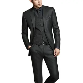 2020 Sıcak Satış Ismarlama Erkek Takım Elbise Klasik Slim Fit Siyah düğün elbisesi Damat Smokin 3 Parça Erkekler Düğün Balo Elbise