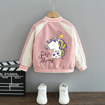 2021 İlkbahar Sonbahar Kız Moda İnce Unicorn Karikatür Ceket Çocuk Giysileri Rüzgarlık Çocuk Tatlı Ceket Toddler Kız Kıyafet