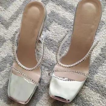 2021 Moda Kadın Yaz Sandalet Seksi Sivri Burun Ayak Bileği Çapraz Dantel-Up Stiletto Yüksek Topuklu Bayan parti ayakkabıları Boyutu 35-42