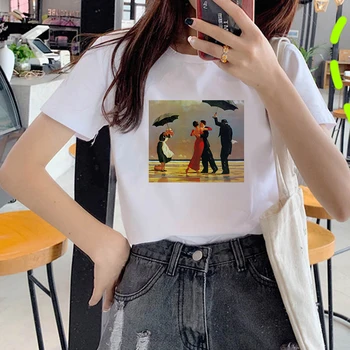 2021 Yağlıboya Baskı komik baskılı tişört moda rahat beyaz tişört Harajuku grafikli tişört Moda