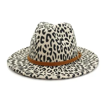 2022 fötr şapkalar Kadınlar İçin Moda Düz Geniş Kenarlı Panama Yün Keçe Caz fötr şapkalar erkekler için Leopar Goth Üst Kilise Düğün Şapka