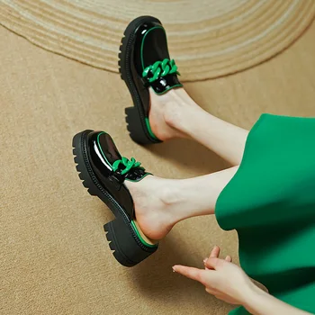 2022 İlkbahar / Sonbahar Yeni Hakiki Deri Kadın Ayakkabı Yüksek Topuk platform ayakkabılar Rahat Yuvarlak Ayak Terlik Bayanlar Katır Sandalet