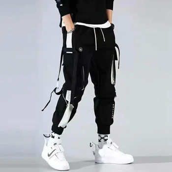 2022 Kargo pantolon Erkekler Şeritler Harem Joggers Pantolon Streetwear Hip Hop Çok Cep Cepler Sweatpants Erkek Harajuku Moda Pantolon
