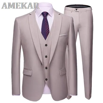 2022 Moda erkek Rahat takım elbise 3 Parça Set / Erkek Bir / İki Düğme Blazers Pantolon Pantolon Yelek Yelek