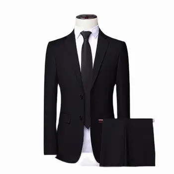 2022 Siyah Erkek Takım Elbise Seti Erkek İnce Takım Elbise Parti Düğün Erkekler iş elbisesi Erkekler İçin Kostüm Homme 2 Adet (Ceket + Pantolon)