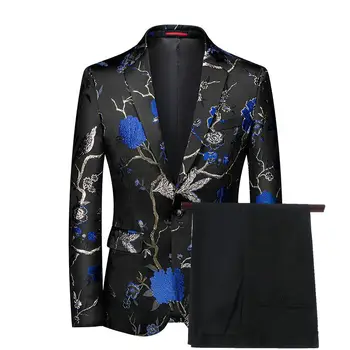2022 Yakışıklı Siyah Jakarlı Erkek Takım Elbise Akşam Yemeği Parti Custom Made Damat Smokin Düğün resmi takım elbiseler Erkekler İçin (Ceket + Pantolon)