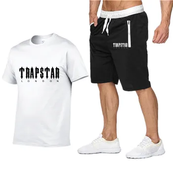 2022 Yeni TRAPSTAR Marka erkek Eşofman T-Shirt Şort Takım Elbise İki Parçalı Setleri Yaz %100 % Pamuk Kısa Kollu Eğlence Spor