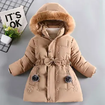 2022 Çocuk Yeni Kış Kapşonlu fermuarlı ceket İçin 4 6 8 10 12 Yıl Aşağı Pamuk Giyim Sıcak Kız Kalınlaşmak sıcak tutan kaban 4 Renk