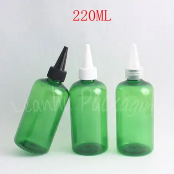 220ML Yeşil Plastik Şişe Sivri Ağız Kapağı, 220CC Boş Kozmetik Konteyner, Reçel / Kozmetik Su Paketleme Şişesi