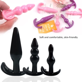 3 Adet / takım Rahat Silikon Yapay Penis Anal Plug Boncuk Butt Plug Anüs Erotik Hiçbir Vibratör Kadınlar İçin Seks Oyuncakları Kadın Gode Yetişkin Oyunları