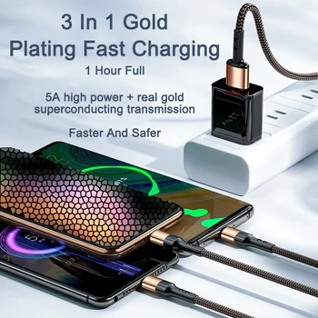 3 İn 1 40W hızlı şarj veri kablosu naylon örgülü Tip C mikro USB telefon kablosu iPhone Huawei Xiaomi için