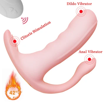 3 İN 1 ısıtma giyilebilir yapay Penis vibratör seks Oyuncakları külot vibratör kadınlar için g-spot Anal Vajina Klitoris Stimülatörü Uzaktan Kumanda