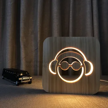 3D LED Ahşap Lamba DJ Kulaklık Illlusion Lamba Stüdyo Monitör Kulaklık hifi Müzik Kulaklık Parti dekoratif raper Hediyeler bırak gemi