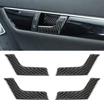 4 ADET Araba Kapı iç kol Paneli Mercedes-Benz W204 Karbon Fiber Dekorasyon krom çerçeve iç Mekanlar