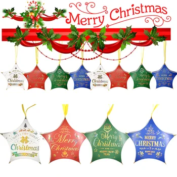 4 adet Merry Christmas şeker kutusu Yıldız Şekli Noel Baba kağit kutu Noel Ağacı asılı dekorlar Navidad Noel Hediyesi Süs Malzemeleri