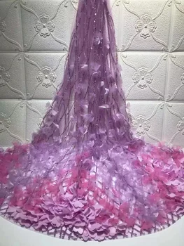 (5 yards / pc) zarif pembe 3D çiçekler aplike Fransız dantel yapıştırılmış parlak Afrika net dantel yüksek dereceli parti elbise FXZ024