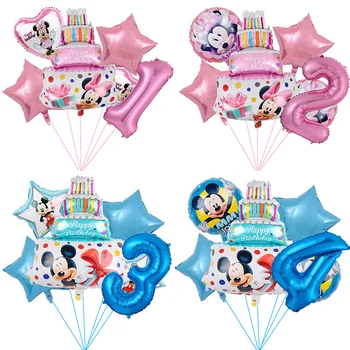 6 adet Mickey Minnie Kek Folyo Balon Disney 32 inç Mavi Pembe Numarası Balon Çocuklar Mutlu Doğum Günü Partisi Dekorasyon Globos Oyuncak Hediye
