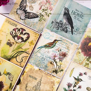 8 Adet / grup Bitkiler Kuşlar Arka Plan Kağıt Vintage Önemsiz Gotik Dergisi Dekoratif Kağıt Sticker DIY Scrapbooking Planlayıcısı