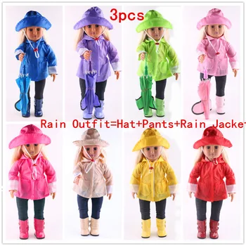 8 adet oyuncak bebek giysileri aksesuarları 18 inç Amerikan kadın oyuncak bebekler 3 Parça İçerir Yağmur Ceket, Şapka, Pantolon, b888-b894