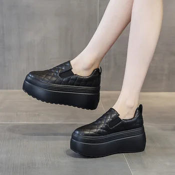 8 CM Hakiki Deri Moda Yürüyüş Yüksekliği Artan Loafer'lar Bayanlar Rahat Platformu Kama Sıcak Satış Kadınlar bağcıksız ayakkabı