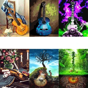 AMTMBS Soyut Gitar Resimleri DIY Boyama By Numbers Yetişkinler Tuval Üzerine El Boyalı Boyama By Numbers Duvar Sanatı Numarası Dekor