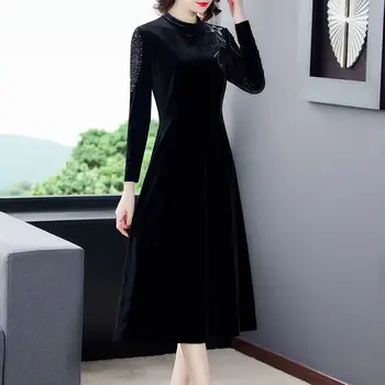 Artı Boyutu M-5xl High-end Geleneksel Çin Elbiseler Seksi Bayan Kadife Cheongsam Nakış Dantel Elbise Boncuklu kadın giyim