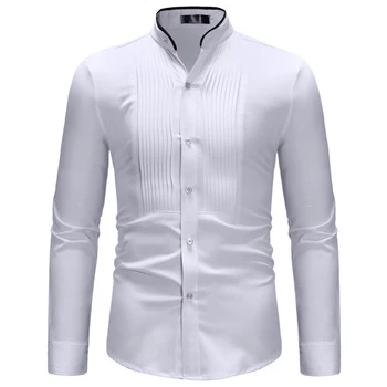 Avrupa Düğün Gömlek Adam İçin Vintage Pileli Yaz Erkek Elbise Gömlek Uzun Kollu Avrupa Plaj Gömlek Düğmesi Beyaz Üst Giysi
