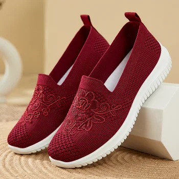 Ayakkabı Kadınlar için 2023 Yeni Örgü Nefes gündelik ayakkabı Kadın Hafif Kayma Düz Kadın Loafer'lar anne ayakkabısı Chaussure Femme