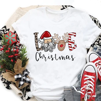 Aşk Noel Gömlek Noel Gömlek Kadınlar için Merry Christmas Giysileri Noel Noel Baba Gömlek noel hediyesi Estetik Elbise