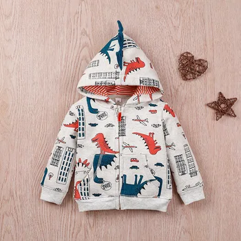 Bahar Güz Sevimli fermuarlı ceket Cep Karikatür Giyim Dinozor Baskı Kapüşonlu Ceketler Toddler Bebek Ceket Mont Erkek Bebek Hoodies
