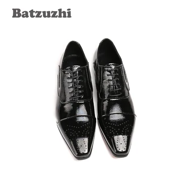 Batzuzhi Retro Siyah Erkek deri ayakkabı Siyah lüks ayakkabı Erkekler Nefes Iş Ayakkabı Resmi Zapatillas Hombre, EU38-46