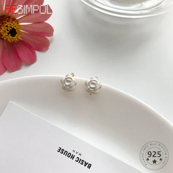 Besimpol 100 %925 Ayar Gümüş Klip Küpe Moda Basit Sasanqua Çiçek Küpe Kadınlar İçin Lüks Güzel Takı Parti Hediyeler