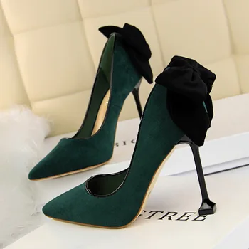BIGTREE Ayakkabı Ilmek Kadın Pompaları Stiletto Yüksek Topuklu Süet Kadın Ayakkabı Moda Düğün Ayakkabı Tasarımcısı Yeni Sivri Kadın Topuklu
