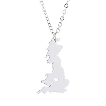 Birleşik Krallık Haritası Kolye Birleşik Krallık Haritası Paslanmaz Çelik Kalp Kolye Kolye Kadın Moda Harita Mücevher Hediye