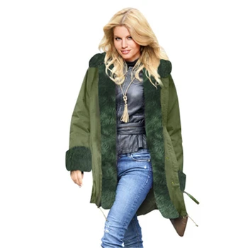Büyük Boy Kış Kadın Faux Kürk Palto Rahat Ince Kalın Sıcak Kadın Kürk Palto Vintage Eklenmiş Ordu yeşil Giyim J739