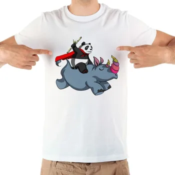 Chivalrous Panda Ayı Sürme Gergedan komik tshirt erkekler yaz yeni beyaz kısa kollu casual homme serin karikatür t shirt