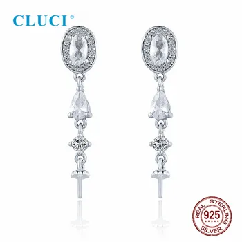 CLUCI 925 gümüş saplama küpe Zirkon inci küpeler Ayarları Kadınlar için Parti düğün takısı SE165SB