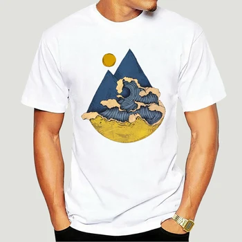Dalga Dağ Soyut Görünüm Baskı Erkek Tee Gömlek Pamuklu kısa kollu t-shirt erkek arkadaşının Basit Tarzı 2973X