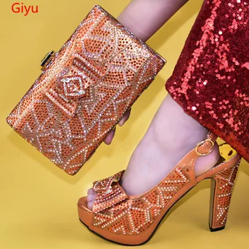 doershow Kadın turuncu Ayakkabı ve çanta seti İtalyan Eşleşen Ayakkabı ve çanta seti Afrika Ayakkabı ve Eşleşen Çanta İtalyan HYY1-18