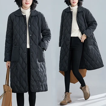 Edebi Vintage Gevşek Parker pamuklu ceket Kadınlar Casual Kalın Orta uzunlukta 2020 Sonbahar kış Yeni Pamuk ceket Kadın Giyim