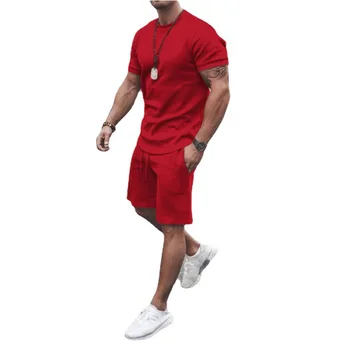 Erkek Eşofman Rahat Pamuklu kısa kollu tişört Şort 2 parça Takım Elbise 2022 Yaz Spor Gevşek erkek giyim Takım Elbise