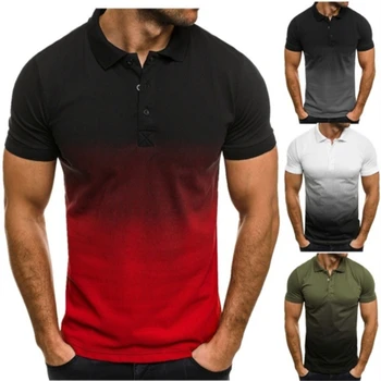 Erkek Futbol Kısa Kollu Degrade Baskı Klasik Yaka Yaz Sokak Giyim Rahat polo tişörtler