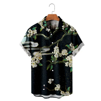 Erkek hawaiian tişört Y2K Hombre Moda Gömlek Çin Sanat 3D Baskı Rahat Rahat Kısa Kollu Plaj Büyük Boy Elbise 12